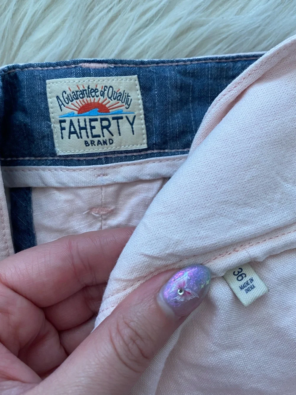 Faherty Malibu Linen Cotton Chino Shorts Lightweight Summer Pink Vacation 36